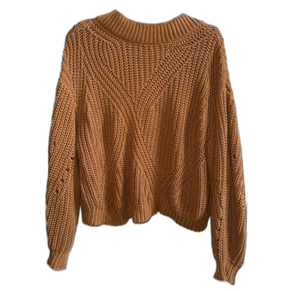 BP Nordstrom Sweater Large L Orange Brown Cotton Chunky Cable Knit Mock Neck